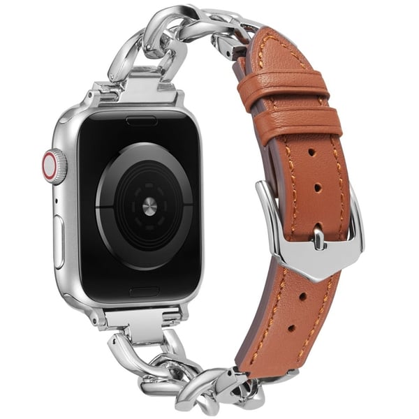 Watch Strap for Apple Watch Series 41mm - 40mm - 38mm Zinc Alloy+Cowhide Wrist Band - Brown Watch Strap for Apple Watch Series 41mm - 40mm - 38mm Zinc Alloy+Cowhide Wrist Band - Brown