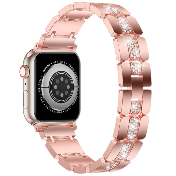Apple Watch Series 41mm - 40mm - 38mm Stilig Rhinestones Decor Zinc Alloy Watch Band - Rosa Apple Watch Series 41mm - 40mm - 38mm Stilig Rhinestones Decor Zinc Alloy Watch Band - Rosa