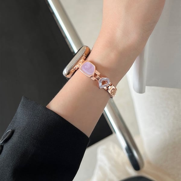 Apple Watch Series 41mm - 40mm - 38mm Epoxy Dekor Sinklegeringsarmbånd Klokkerem - Swirl Lys Lilla / Rose Gull