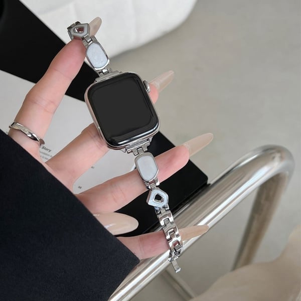 Apple Watch Series 41mm - 40mm - 38mm Epoxy Decor Zinc Alloy Band Watch Strap - White / Silver