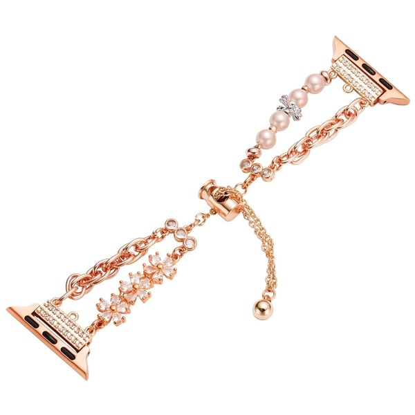 Apple Watch Series 41mm - 40mm - 38mm Pearl Flower Stainless Steel Bracelet Watch Strap - Rose Gold