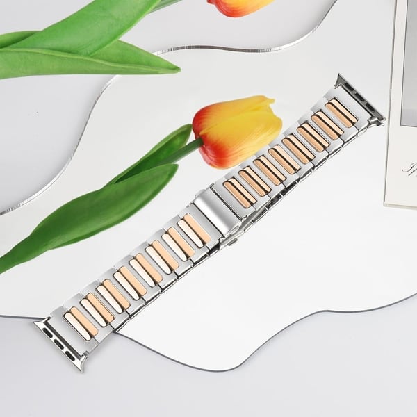 Apple Watch Series 41 mm - 40 mm - 38 mm sportsklokkearmbånd i sinklegering - Sølv + Rose Gull