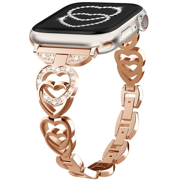Apple Watch Series 41mm - 40mm - 38mm sinklegeringsarmbånd Love Heart Design klokkerem - Rose Gull Apple Watch Series 41mm - 40mm - 38mm sinklegeringsarmbånd Love Heart Design klokkerem - Rose Gull