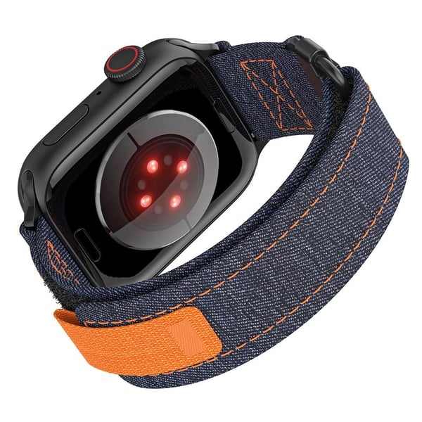 KALEBOL Apple Watch Series 49mm - 45mm - 44mm - 42mm Pustende Magic Tape Nylonrem - Denimblå