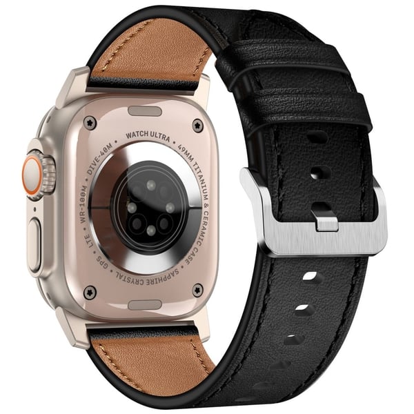 KALEBOL Apple Watch Series 49mm - 45mm - 44mm - 42mm Cowhide Leather Band - Titanium+Black