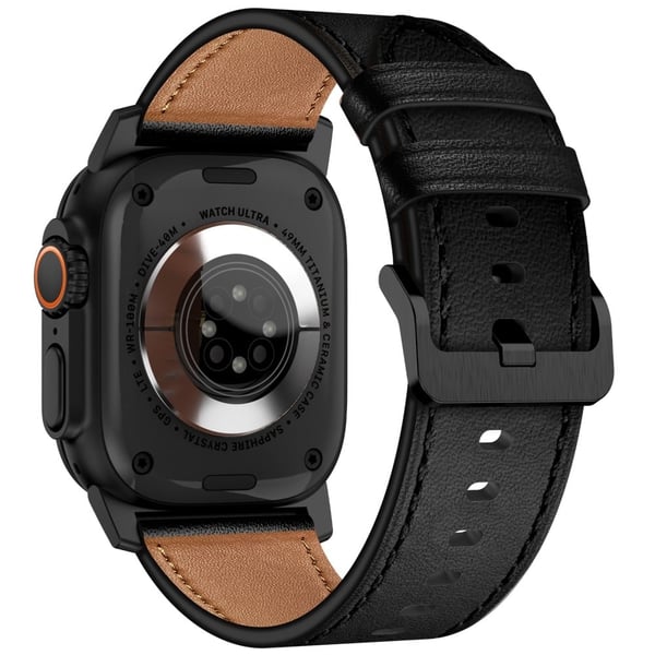 KALEBOL Apple Watch Series 49mm - 45mm - 44mm - 42mm Cowhide Leather Band - Black+Black