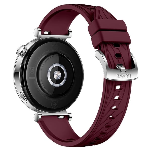 KALEBOL Huawei Watch GT 4 41mm / Garmin Venu 3S / Asus Zenwatch 3 WI503Q Silikonklokkebånd 18mm - Vinrød / Sølv