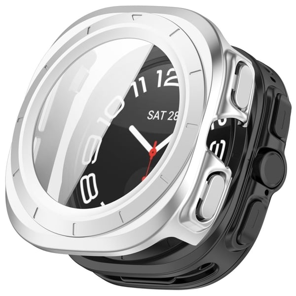 Samsung Galaxy Watch Ultra 47mm Watch Case Tempered Glass Screen Protector Hard Bump Resistant Cover - Matte Silver