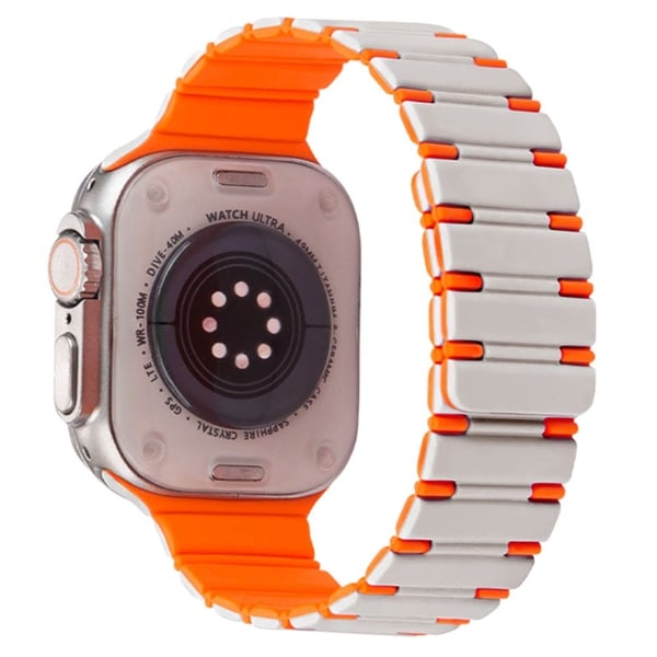 Apple Watch Series 41mm - 40mm - 38mm kaksivärinen magneettinen silikoninen kelloranneke - Starlight + Oranssi
