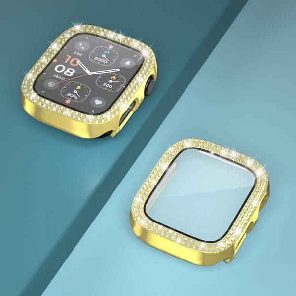 Apple Watch Serie 4 / 5 / 6 / SE / SE (2022) 40 mm Rhinestone Decor Electroplating Bump Resistant Watch Case med herdet glassfilm - Gull