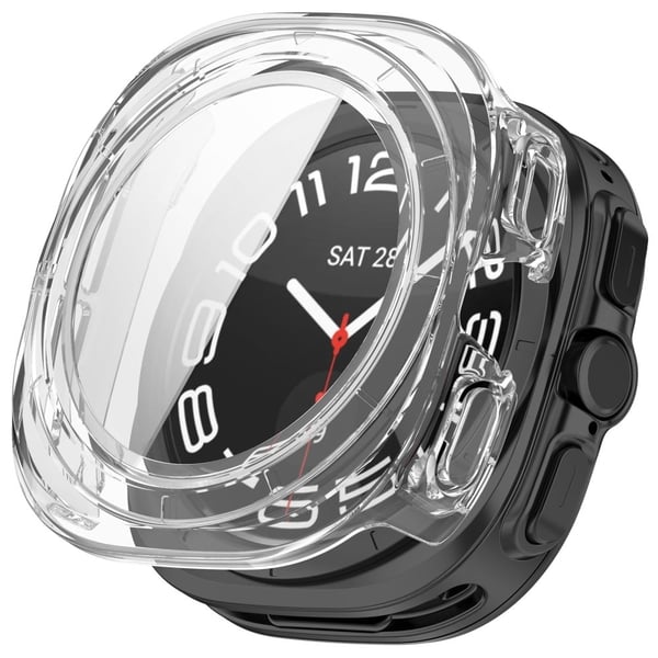 Samsung Galaxy Watch Ultra 47mm Bump Resistant Watch Case Naarmuuntumaton suojus karkaistulla lasikalvolla - vaaleanpunainen - musta - Läpinäkyvä