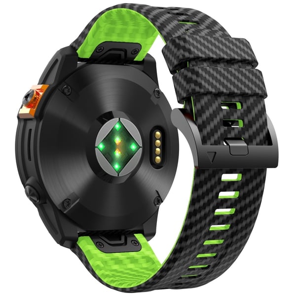 Garmin Fenix 7X Quickfit 26 mm karbonfiberteksturklokkerem Justerbar silikonrem - Svart + Lime