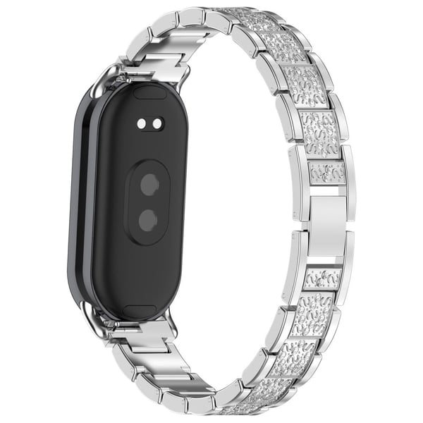 Xiaomi Mi Band 9 / 9 NFC / Smart Band 8 / 8 NFC Watch Strap Rhinestone Decor 3-Bead Stainless Steel Band - Silver Xiaomi Mi Band 9 / 9 NFC / Smart Band 8 / 8 NFC Watch Strap Rhinestone Decor 3-Bead Stainless Steel Band - Silver