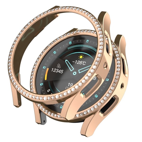 Samsung Galaxy Watch7 44 mm støtsikkert klokkeveske med Rhinestone-dekorasjon og uthult deksel - Rose Gull