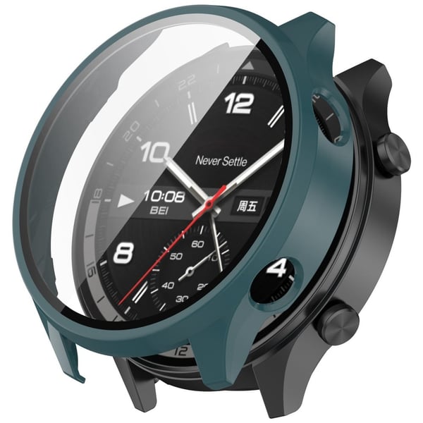 OnePlus Watch 2R / Watch 2 Etui Hardt støtbestandig fullt beskyttende urdeksel med herdet glassfilm - Mørkegrønn OnePlus Watch 2R / Watch 2 Etui Hardt støtbestandig fullt beskyttende urdeksel med herdet glassfilm - Mørkegrønn