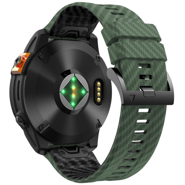 Garmin Fenix 7 Quickfit 22mm Replacement Watch Strap Carbon Fiber Texture Silicone Band - Army Green+Black
