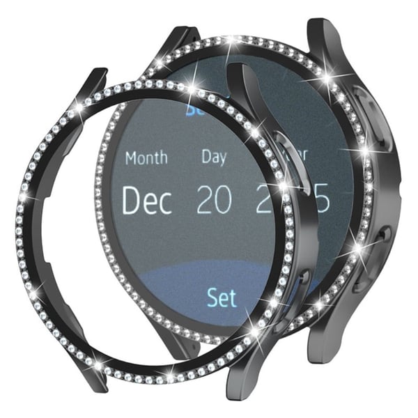 Samsung Galaxy Watch7 40 mm støtsikkert urdeksel med Rhinestone-dekor og herdet glassfilm - Svart