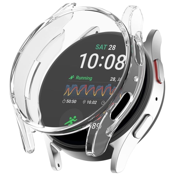 Samsung Galaxy Watch7 40 mm gjennomsiktig klokkeveske med halv innpakning, fleksibelt klokkedeksel, beskytter