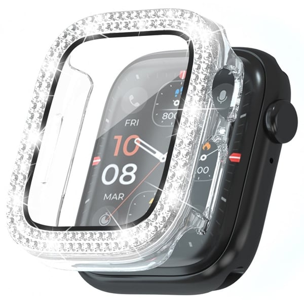 Apple Watch Serie 4 / 5 / 6 / SE / SE (2022) 44 mm Rhinestone Decor Electroplating Bump Resistant Watch Case med herdet glassfilm - Gjennomsiktig