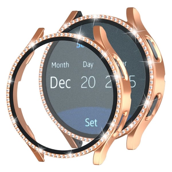 Samsung Galaxy Watch7 44 mm støtsikkert urdeksel med Rhinestone-dekor og herdet glassfilm - Rose Gull