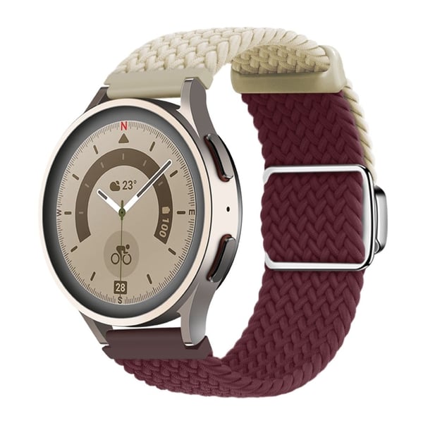 Universal 22mm vävt klockarmband silver magnetiskt spänne ersättningsarmband - Stjärnljus + Vinröd