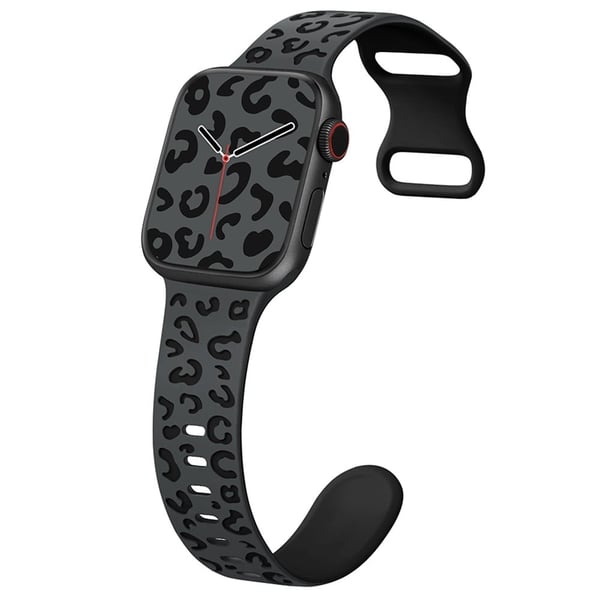 Apple Watch Series 41mm - 40mm - 38mm Leopard silikoniranneke - Hiilenmusta + Musta