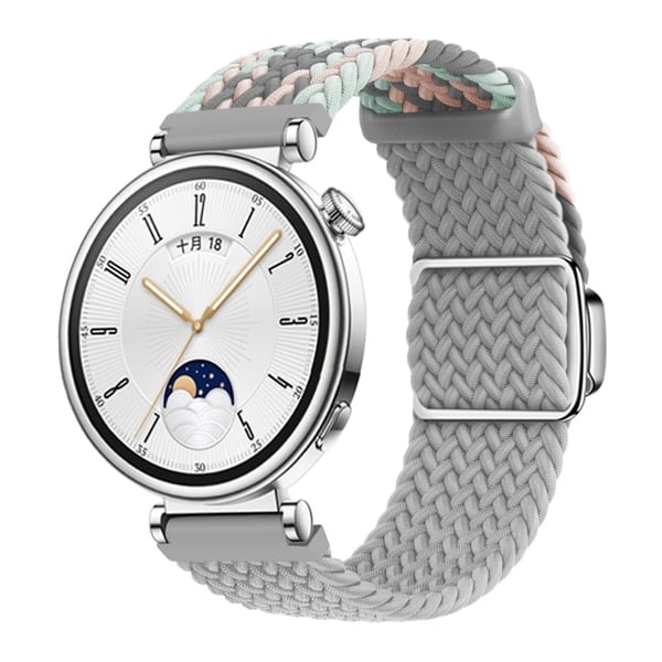 Huawei Watch GT 4 41 mm universal 18 mm klokkerem vevd armbånd med sølvfarget magnetisk spenne - Korall + Lysegrå