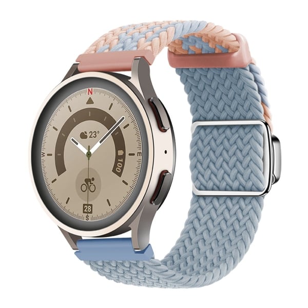 Huawei Watch GT 3 42mm / GT 3 Pro 43mm Universal 20mm Woven Strap Magnetic Silver Buckle Watch Band - Blue+Pink+Rock Cyan