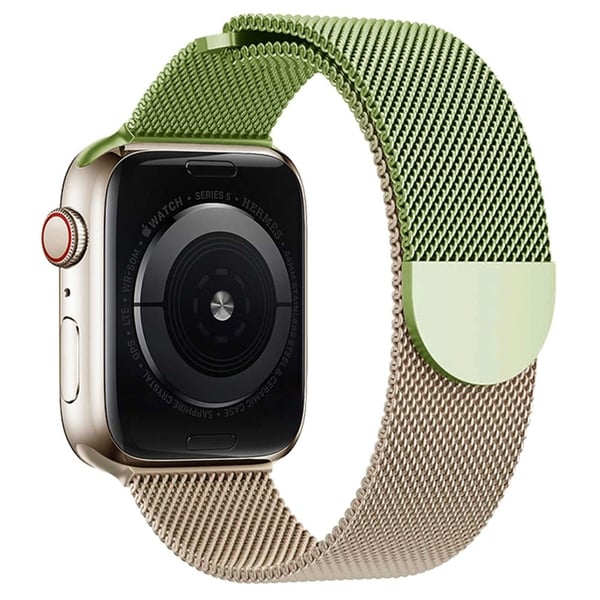 Apple Watch Series 49mm - 45mm - 44mm - 42mm Gradient Milanese Strap - Grønn + Rose Gull Apple Watch Series 49mm - 45mm - 44mm - 42mm Gradient Milanese Strap - Grønn + Rose Gull