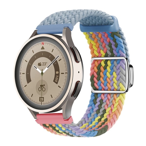 Universal 22mm Woven Watch Strap Silver Magnetic Buckle Replacement Wrist Band - Rock Cyan+Colorful