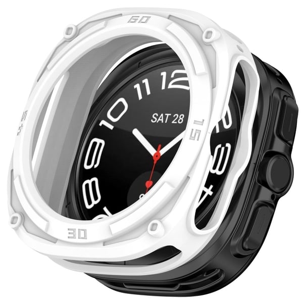 Samsung Galaxy Watch Ultra 47 mm anti-kollisjons fleksibelt urdeksel med hul beskyttelsesramme - Hvit Samsung Galaxy Watch Ultra 47 mm anti-kollisjons fleksibelt urdeksel med hul beskyttelsesramme - Hvit