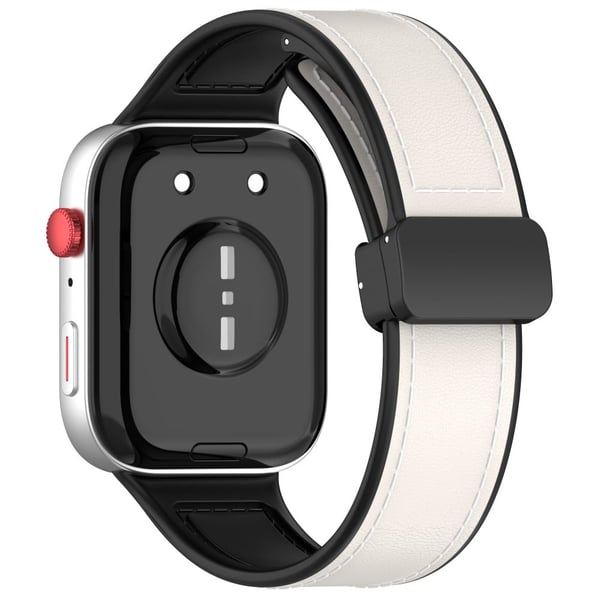 Huawei Watch Fit 3 Lærbelagt silikonarmbånd Justerbar klokkerem med magnetisk spenne - Hvit