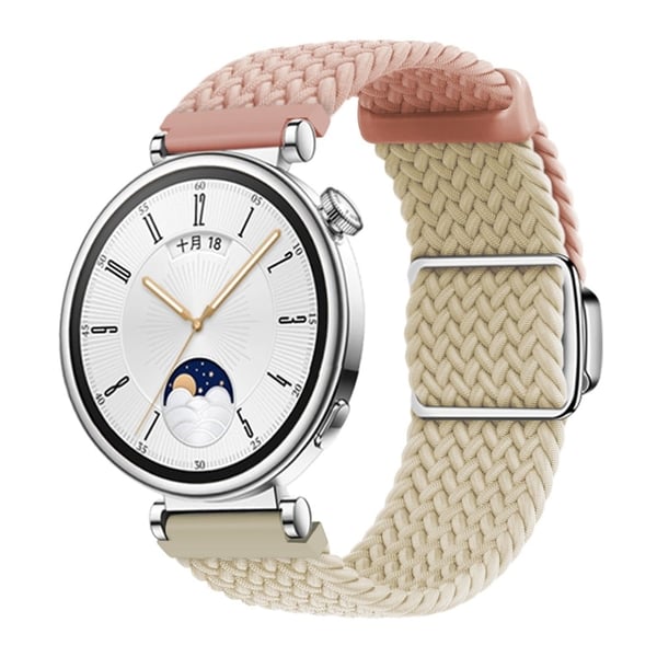 Huawei Watch GT 4 41mm Universal 18mm Watch Strap Woven Wrist Band with Silver Magnetic Buckle - Pink+Starlight
