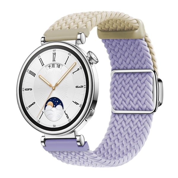 Huawei Watch GT 4 41 mm universal 18 mm klokkerem vevd armbånd med sølvfarget magnetisk spenne - Stjernelys + Lyselilla