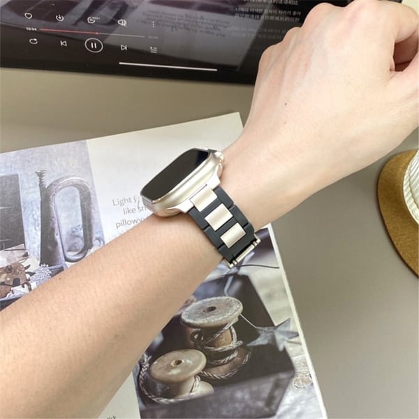 Apple Watch Series 41 mm - 40 mm - 38 mm rustfritt stål + gummirem - Svart + Svart