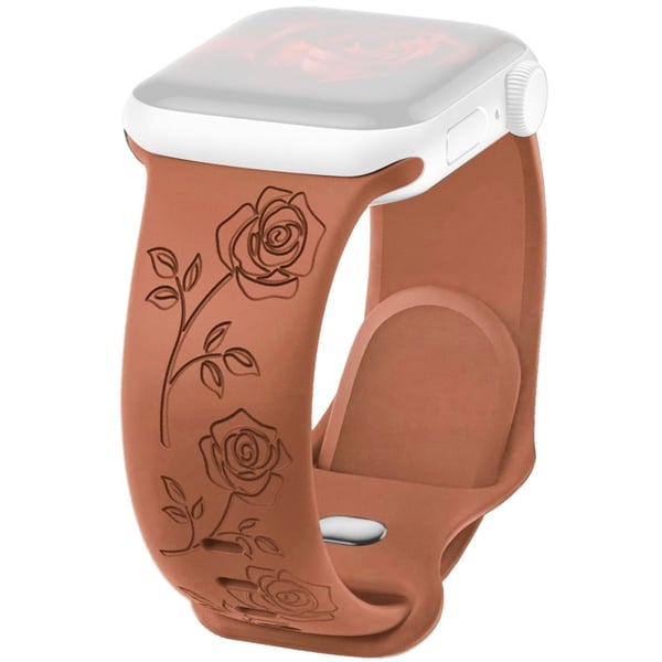 Apple Watch Series 41mm - 40mm - 38mm Rose Engraved Watch Strap Silicone Band - Brown