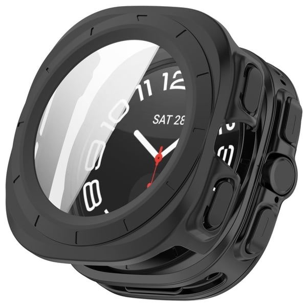 Samsung Galaxy Watch Ultra 47 mm støtsikkert beskyttelsesetui med integrert klokkeramme og skjermfilm i herdet glass - Matt Svart
