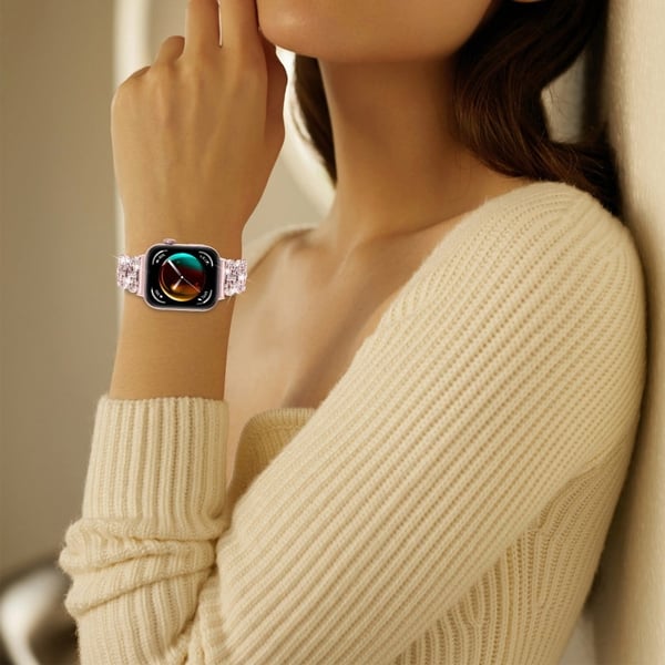 Huawei Watch Fit 3 Metallklokkearmbånd i kalebasform med rhinestone-erstatningsrem - Rosa Rose