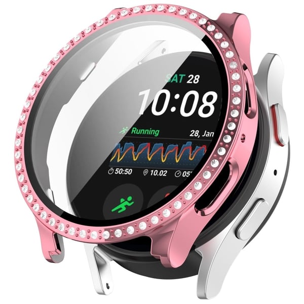 Samsung Galaxy Watch7 40mm Strassi Decor Bump Resistant Watch Case integroitu karkaistua lasia elokuva - Galvanointi Vaaleanpunainen