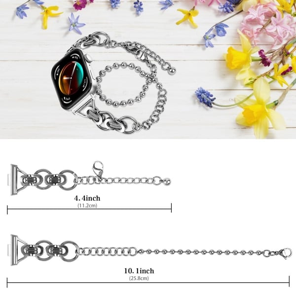 Huawei Watch Fit 3 Dual Circle Stylish Smart Watch Strap Beaded Chain Alloy Bracelet - Silver