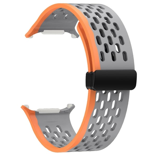 Samsung Galaxy Watch Ultra 47mm Silicone Watch Band Magnetic Folding Buckle Wrist Strap - Grey+Orange