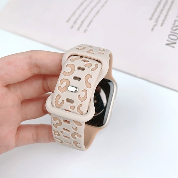 Apple Watch Series 49mm - 45mm - 44mm - 42mm Leopard Silicone Strap - Starlight+Milk Tea