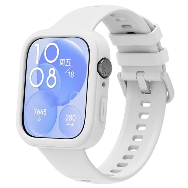 Huawei Watch Fit 3 Silicone Band Wrist Strap with Watch Case - White