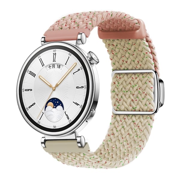 Huawei Watch GT 4 41 mm universal 18 mm klokkerem vevd armbånd med sølvfarget magnetisk spenne - Konfetti Rosa + Stjernelys