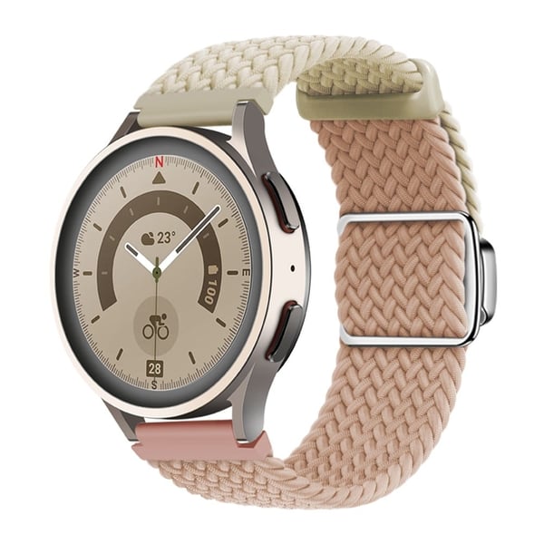 Huawei Watch GT 3 42mm / GT 3 Pro 43mm Universal 20mm Woven Strap Magnetic Silver Buckle Watch Band - Starlight+Milk Tea