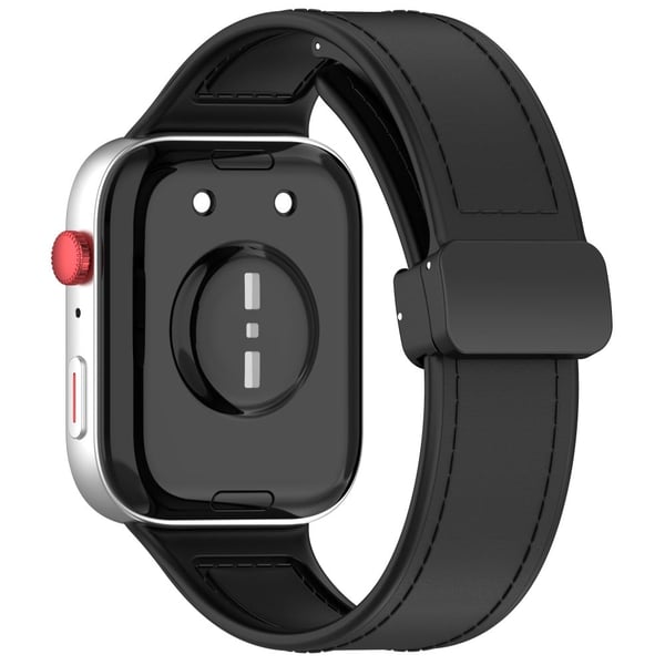 Huawei Watch Fit 3 Leather Coated Silicone Band Adjustable Watch Strap with Magnetic Buckle - Black