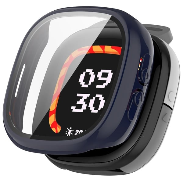 Fitbit Ace LTE Hardt støtsikkert klokkeveske med beskyttelsesdeksel med HD-herdet glassfilm - Blekkblå Fitbit Ace LTE Hardt støtsikkert klokkeveske med beskyttelsesdeksel med HD-herdet glassfilm - Blekkblå