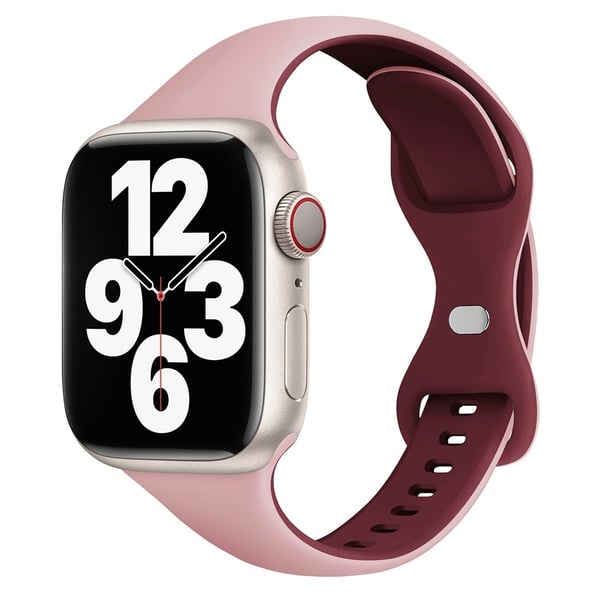 Apple Watch 49mm / 45mm / 44mm / 42mm Silikonklokkerem - Rosa + Vinrød