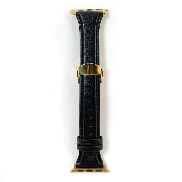 Apple Watch Series 41mm / 40mm / 38mm Cow Leather Watch Strap Erstatningsklokkearmbånd - Svart / Gull