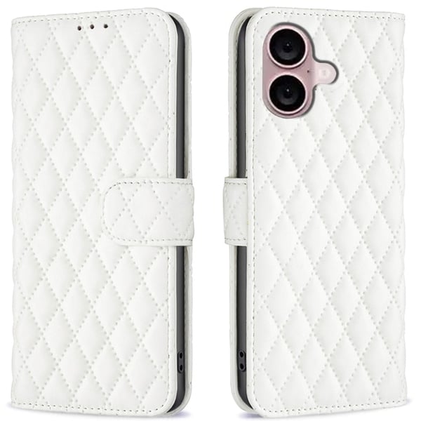 Rhombus mat iPhone 16 flip etui - Hvid